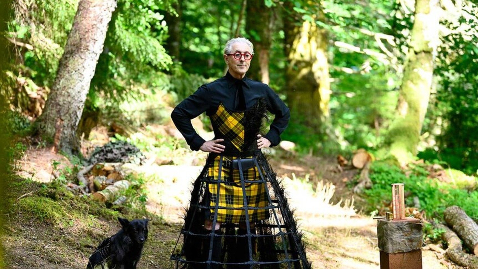 The Traitors New Blood 03 alan cumming wearing a plaid dress with a cage skirt on  16x9 official promo still