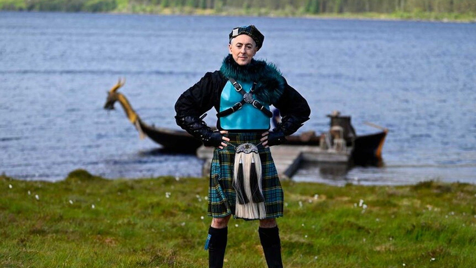 The Traitors New Blood 04 alan cumming wears a teal beret feather top and plaid bl 16x9 official promo still